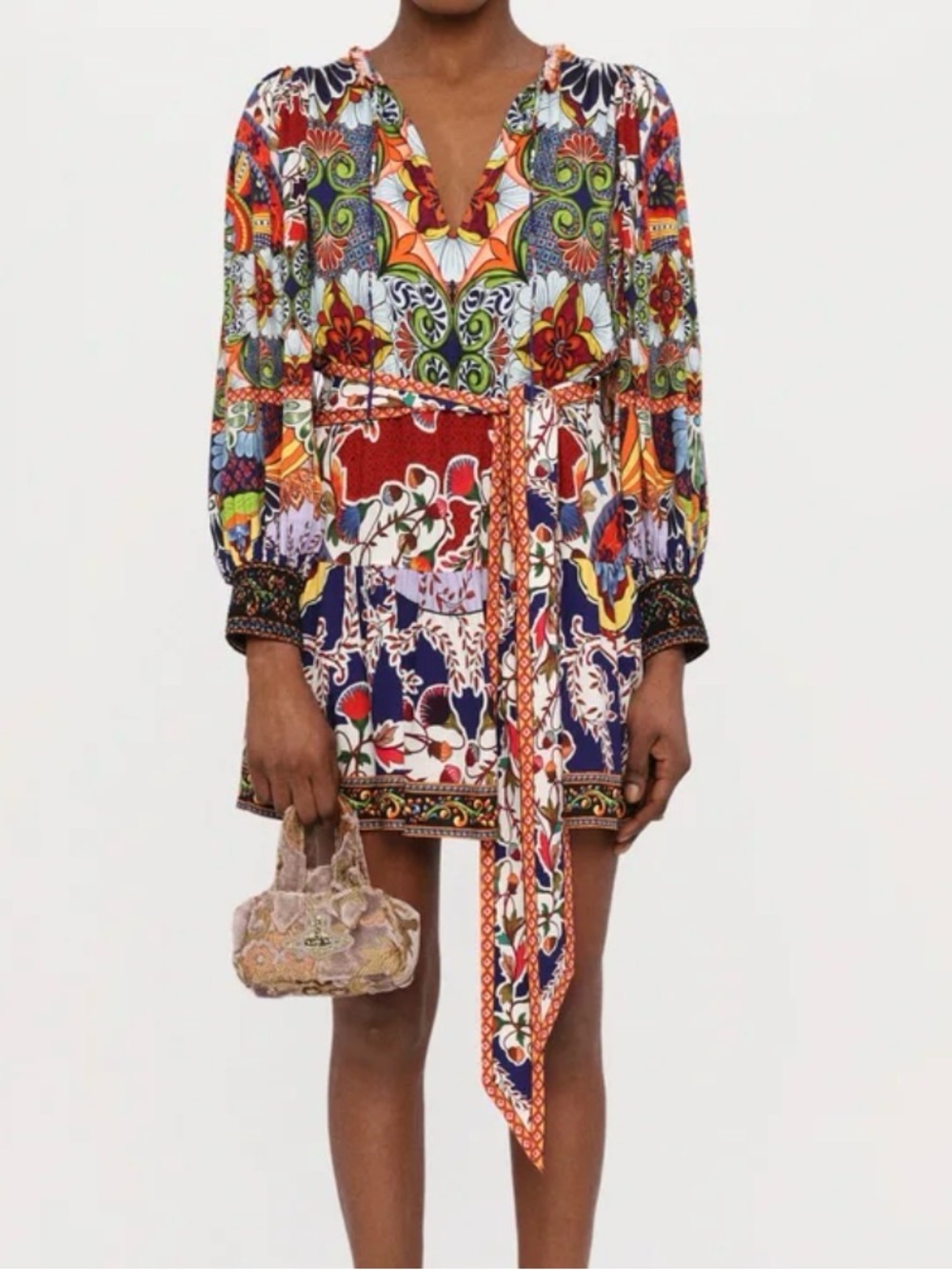 Alice + Olivia Multicolor Patchwork Print Mini Dress with Belt